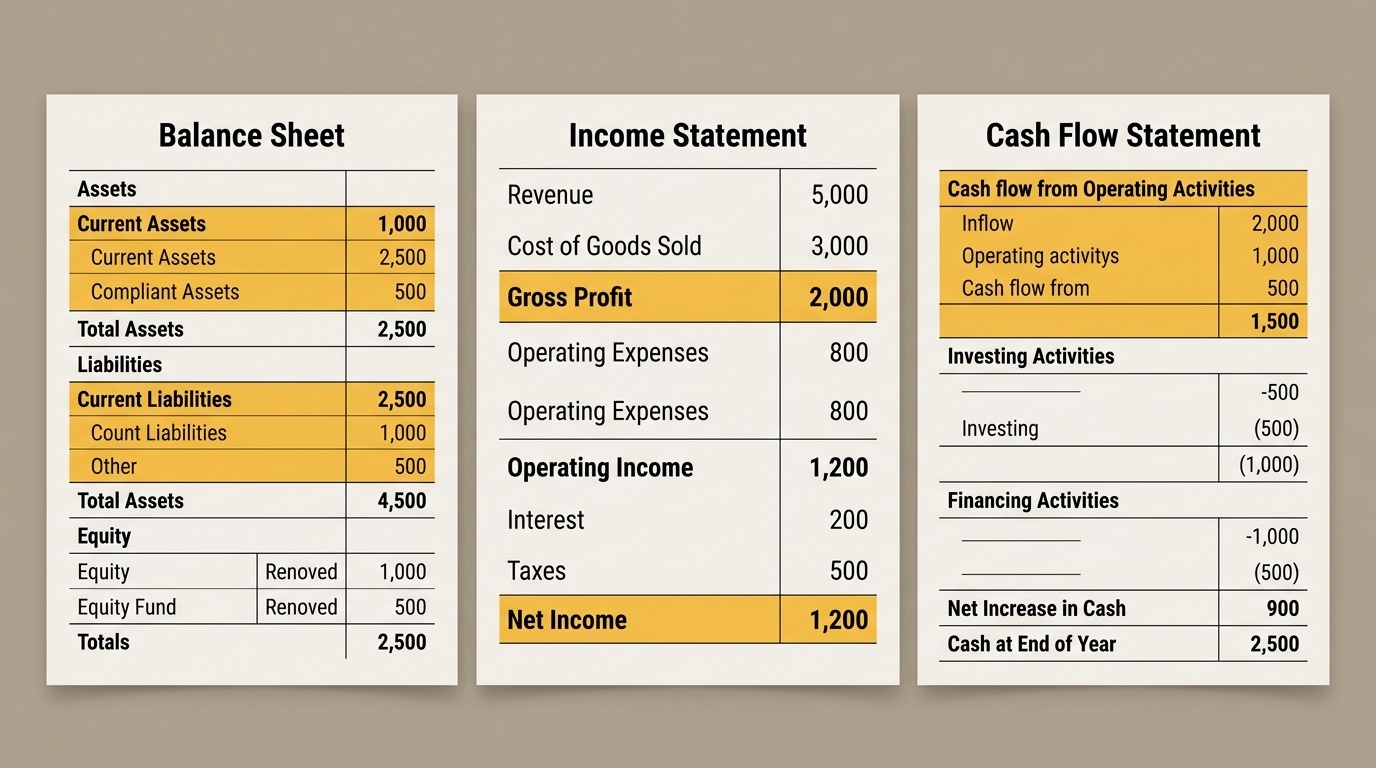 financial statement sheet with a highlighted table of figures for learning, Indonesian context