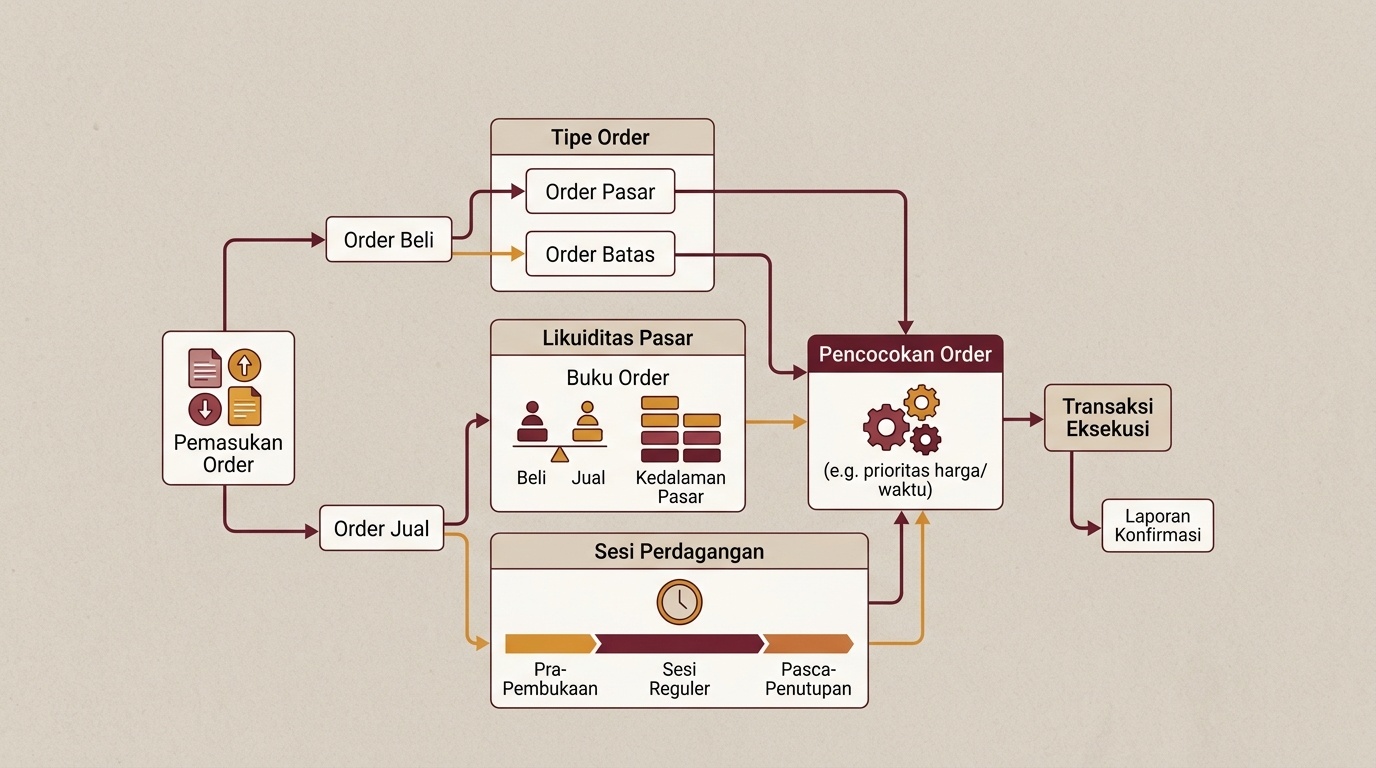 simple flow diagram showing how orders are matched in the market, Indonesian context